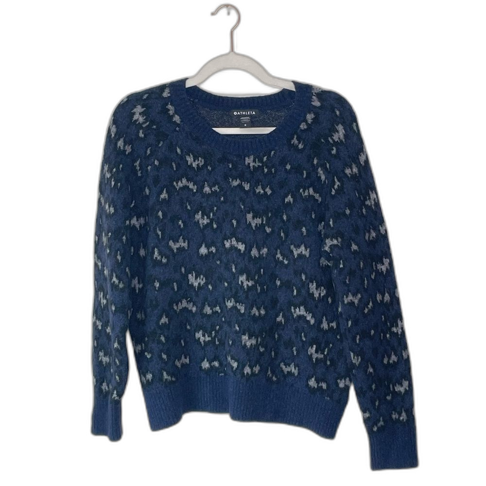 Athleta Blue Gray Animal Print Wool Blend Pullover Sweater Medium